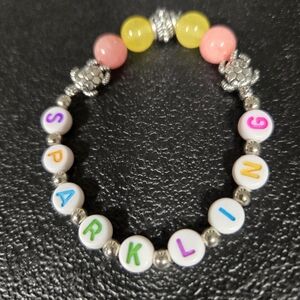 Hand Crafted Kids Beaded Bracelet - Pink, Yellow, Multicolor Letters